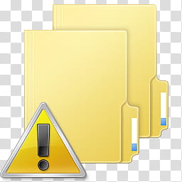 Vista RTM WOW Icon , Folder Alert, two yellow folder icons and warning sign transparent background PNG clipart