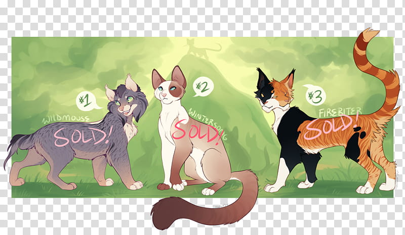 Cat Adoptables  AUCTION CLOSED, three animal characters illustration transparent background PNG clipart