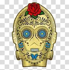 Star Wars Sugar Skull , brown and blue Star Wars C-PO illustration transparent background PNG clipart