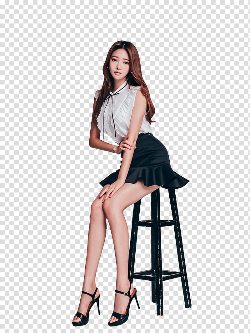 PARK JUNG YOON, woman in white top and black skirt sitting on a