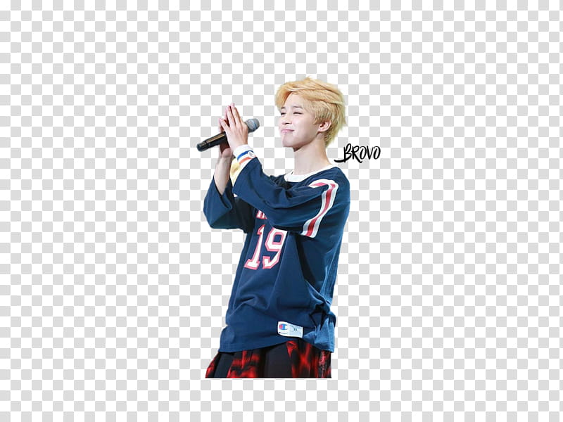 PARK JIMIN BTS, man in blue jersey shirt holding microphone illustration transparent background PNG clipart