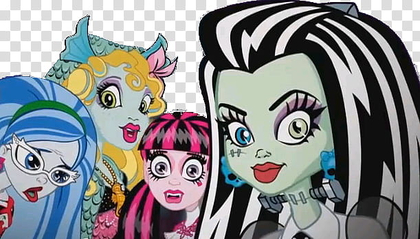 four Monster High female characters transparent background PNG clipart