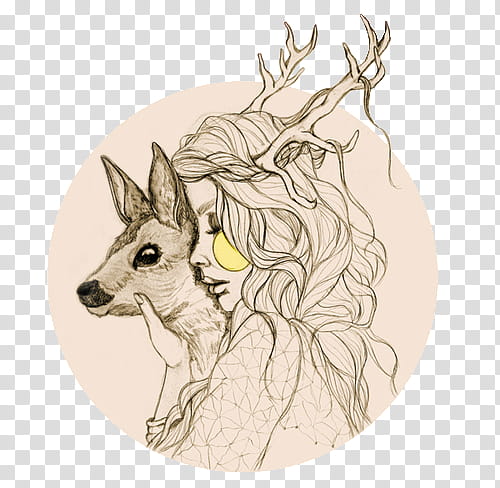 , woman and deer sketch transparent background PNG clipart