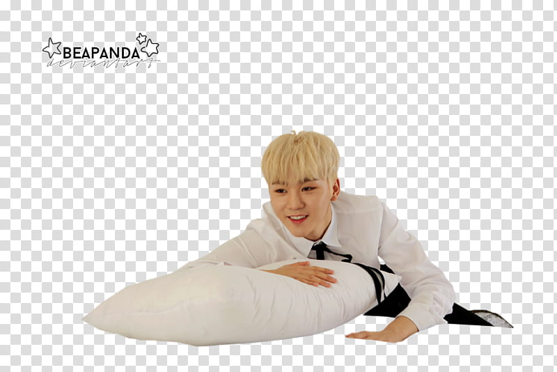 SEVENTEEN ALONE, man leaning on body pillow transparent background PNG clipart