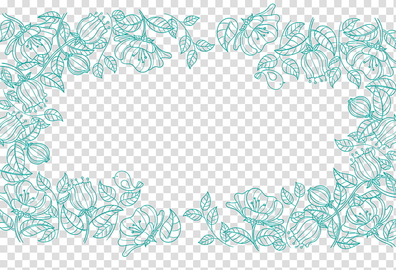 Line Art Border, Coloring Book, Drawing, Floral Design, Page, Blue, Green, Aqua transparent background PNG clipart