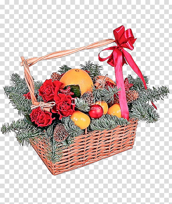 Christmas decoration, Hamper, Gift Basket, Present, Flower, Cut Flowers, Plant, Wicker transparent background PNG clipart