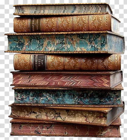 Vintage ll, stacked assorted-title book lot transparent background PNG clipart