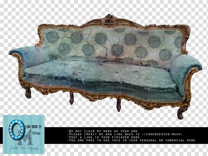 French Sofa, teal couch with wooden frame transparent background PNG clipart