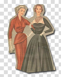 retro vintage fashion, two women illustration transparent background PNG clipart