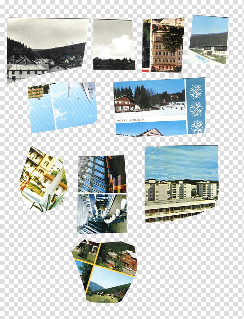 SET Postcards part, assorted landmarks collage transparent background PNG clipart