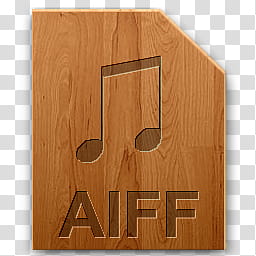 Wood icons for sound types, aiff, rectangular brown wooden board transparent background PNG clipart