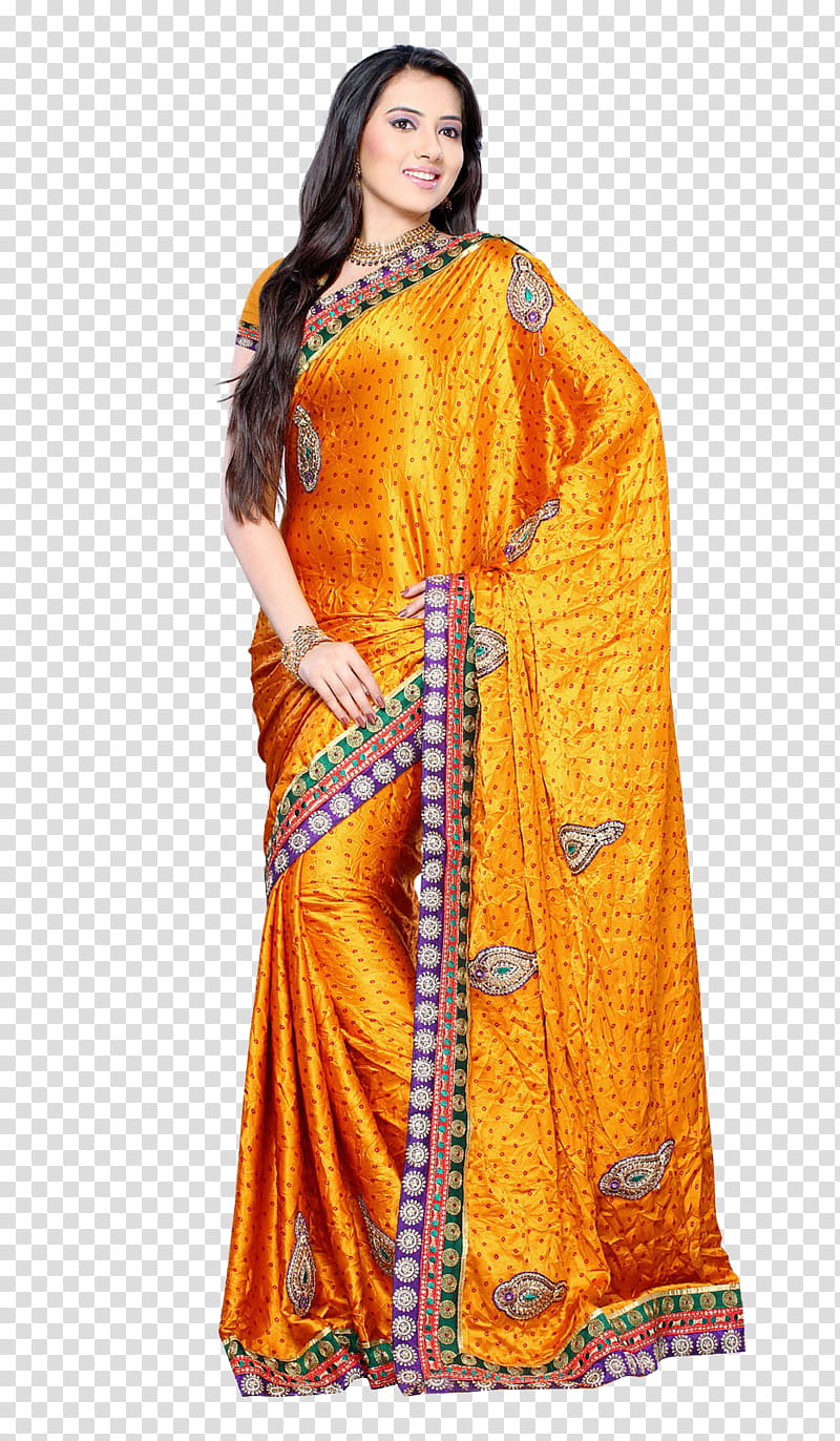 Indian saree Model File, gold and black floral saree transparent background PNG clipart