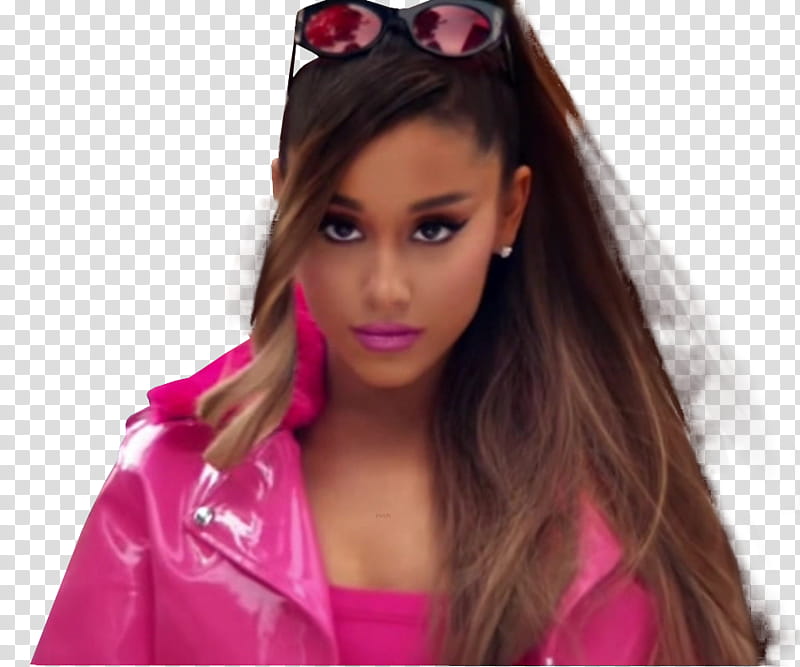 ARIANA GRANDE THANK YOU NEXT, Ariana Grande wearing pink patent leather jacket and sunglasses transparent background PNG clipart
