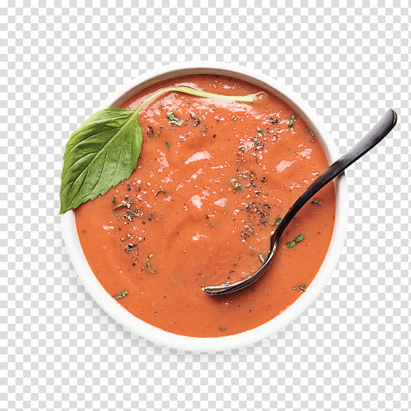 food dish gazpacho cuisine ingredient, Soup, Bisque, Gravy, Recipe, Tomato Soup, Basil transparent background PNG clipart