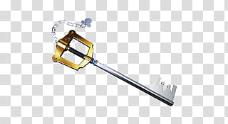 Kingdom Hearts II iPhone Theme, gray and gold metal model of Sora's Keyblade from Kingdom Hearts transparent background PNG clipart