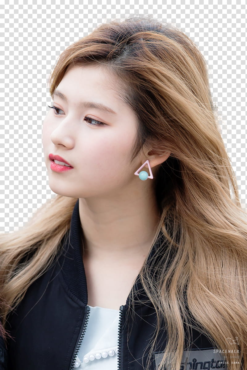 Sana, woman wearing silver-colored earring transparent background PNG clipart