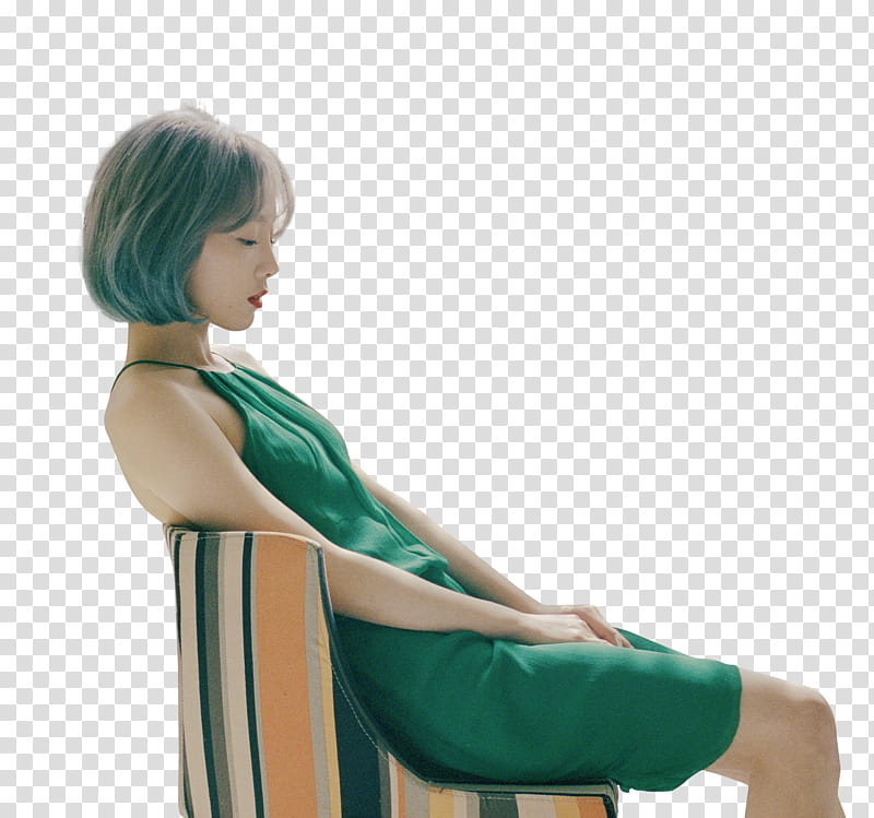 TAEYEON MY VOICE P, woman sitting on striped chair transparent background PNG clipart