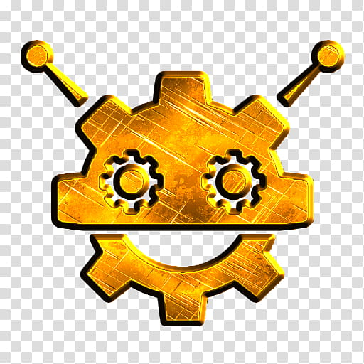 Yello Scratchet Metal Icons Part , robocog-logo-of-a-robot-with-cogwheel-head-shape transparent background PNG clipart