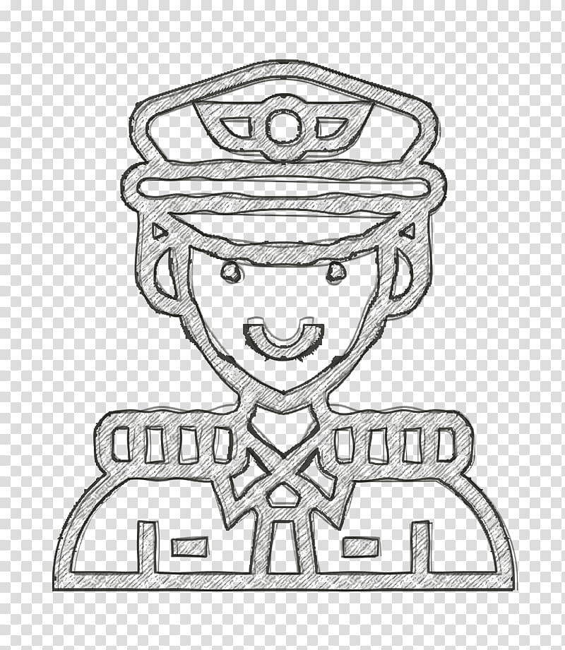 Captain icon Careers Men icon Pilot icon, White, Line Art, Cartoon, Head, Text, Coloring Book, Headgear transparent background PNG clipart