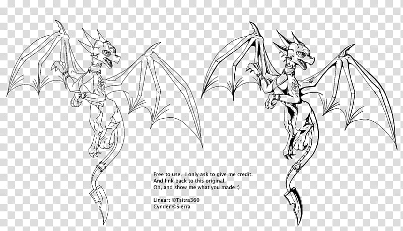 Cynder FREE Line art, two dragon drawings transparent background PNG clipart