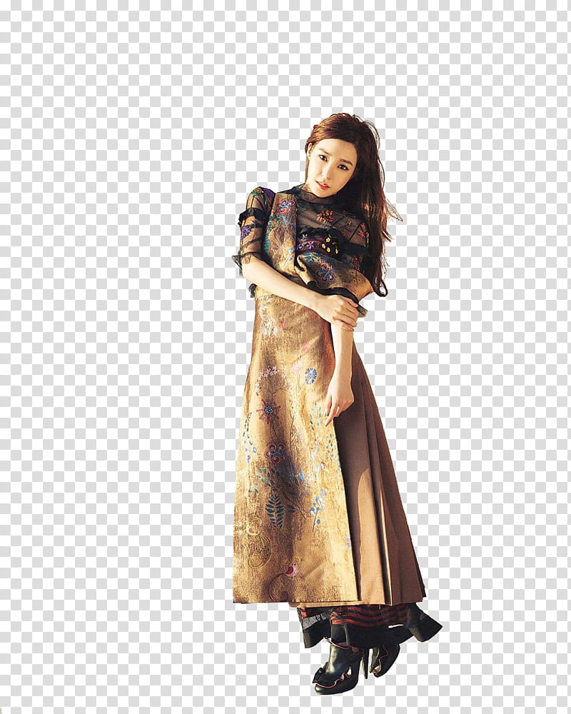 Tiffany ELLE P, woman standing while wearing brown floral dress transparent background PNG clipart