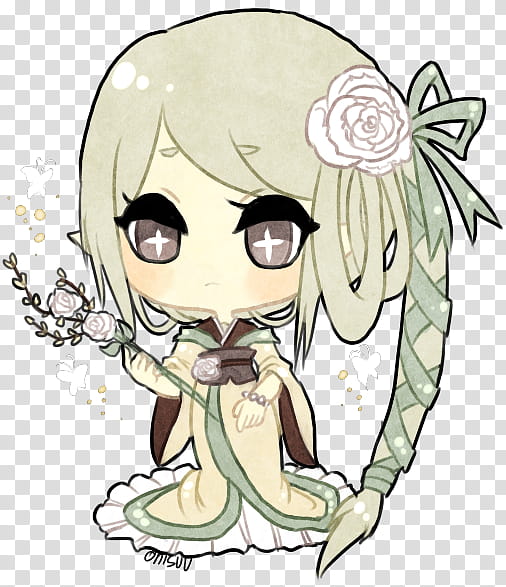 design tea and flowers, animated girl wearing white and green dress transparent background PNG clipart