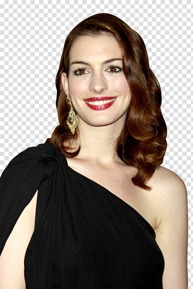 Anne Hathaway, woman wearing black dress transparent background PNG clipart