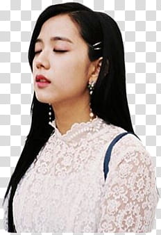 Jisoo BLACKPINK, woman wearing white lace top closing eyes transparent background PNG clipart