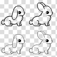 FU Different pixel bunny bases, four black bunnies line art transparent background PNG clipart