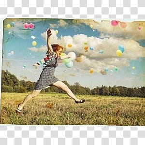 , woman leaping on green grass painting transparent background PNG clipart