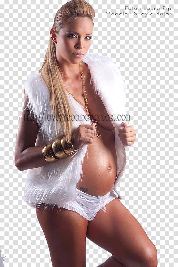 Sheyla Rojas de s, woman wearing white faux fur vest transparent background PNG clipart
