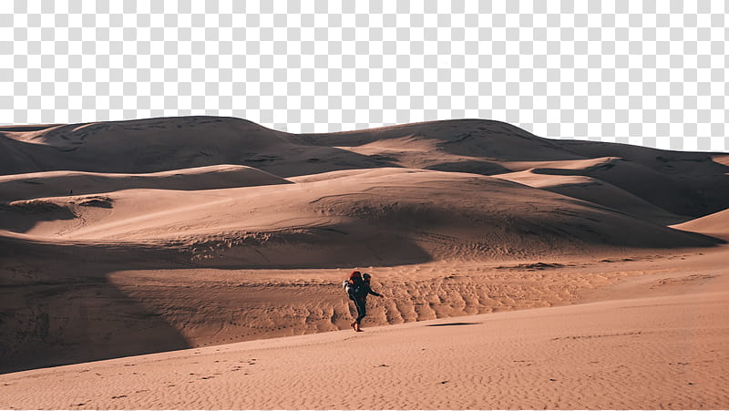 Mountains , man walking on desert under blue sky during daytime transparent background PNG clipart