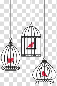 Black and White S, three white pendant bird cages illustration transparent background PNG clipart