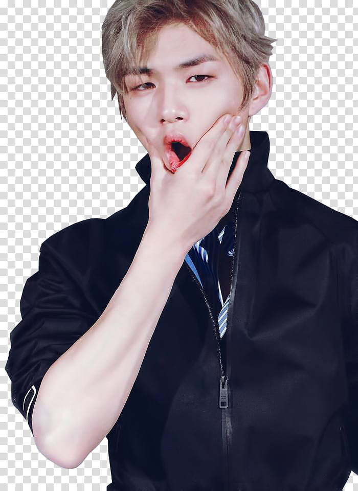 KANG DANIEL WANNA ONE , man wearing black full-zip jacket transparent background PNG clipart