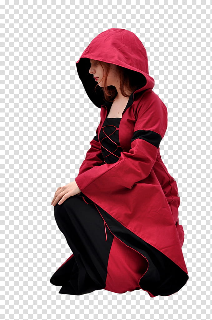 Medieval red , woman wearing black and red long-sleeved hooded dress transparent background PNG clipart