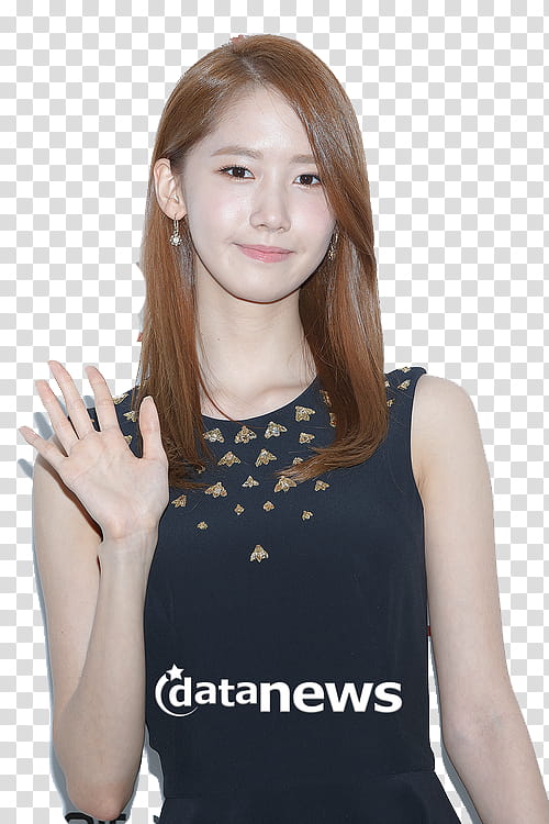 Girl's Generation Yoona wearing black sleeveless dress standing while waving her hand transparent background PNG clipart