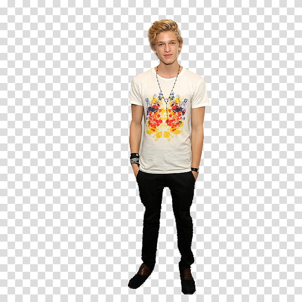 Cody Simpson, male wearing white shirt with both of hand in pocket transparent background PNG clipart