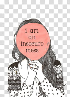 Doodles and Drawing , woman holding i am an insecure mess-printed balloon illustration transparent background PNG clipart