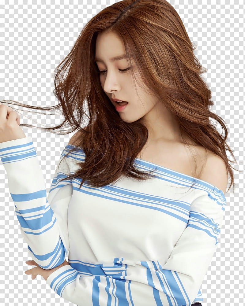 Equire Korea KimSoEun P, woman wearing white and blue off-shoulder top transparent background PNG clipart
