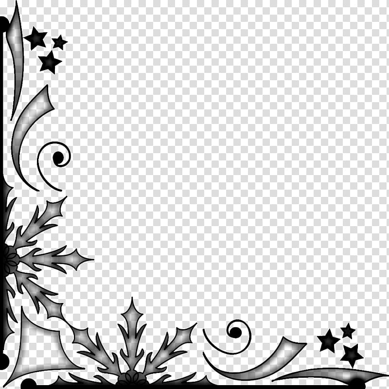 Christmas corners, black leaves and stars border illustration transparent background PNG clipart