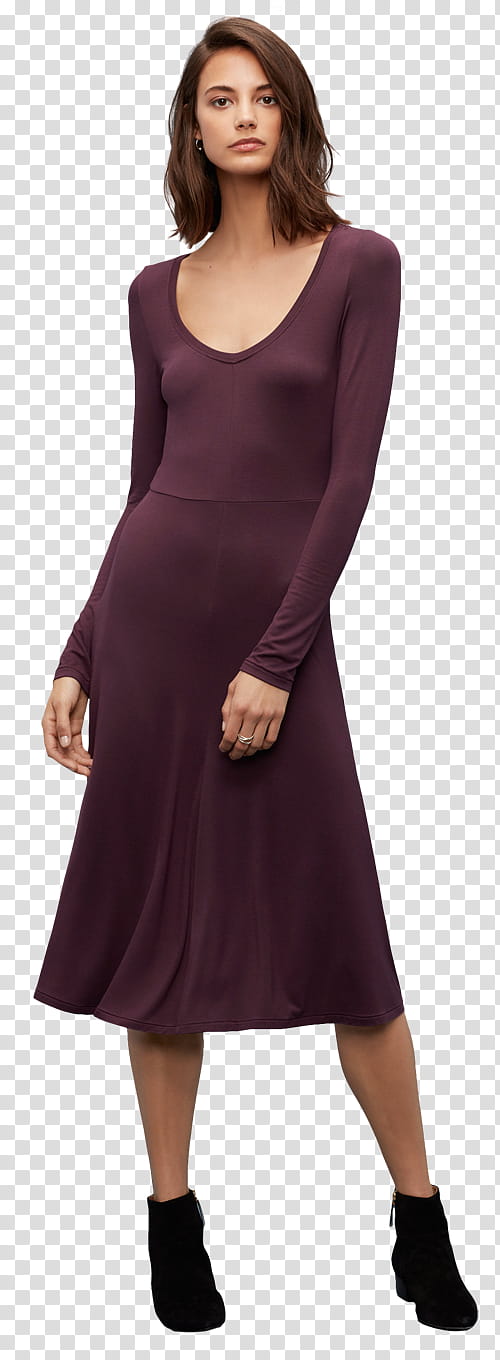 Hensgrej  Watchers , woman in purple scoop-neck long-sleeved dress and pair of black heel boots outfit transparent background PNG clipart