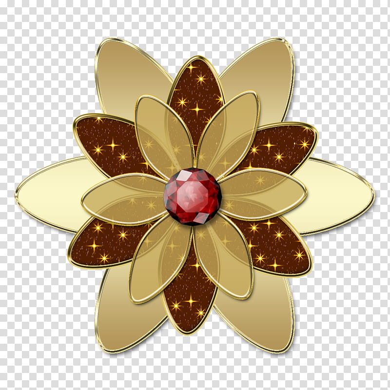 Decorative flowerses in, gold-colored red gemstone flower decor transparent background PNG clipart