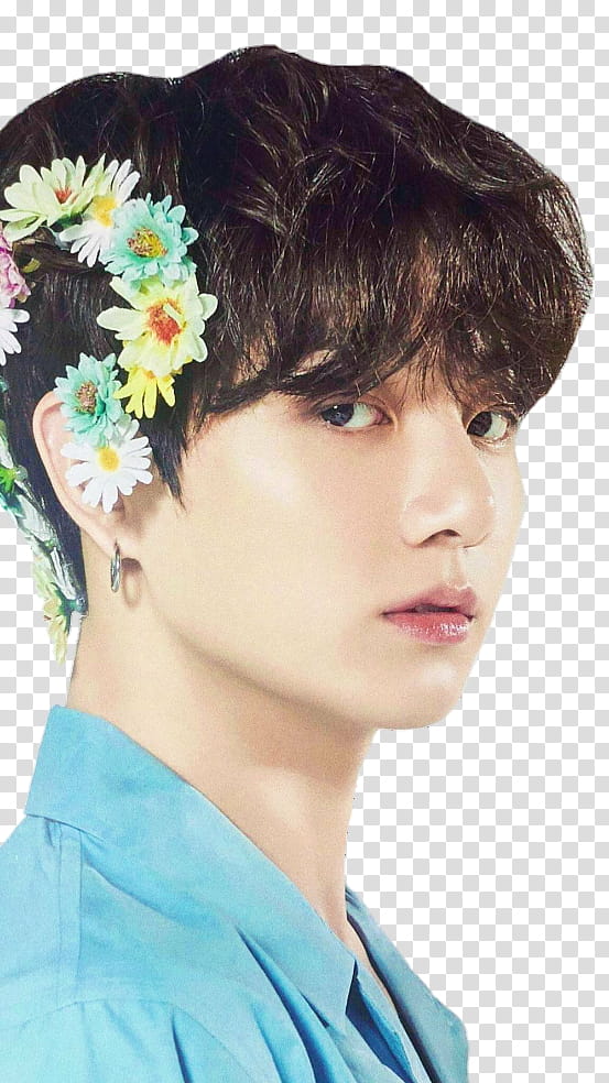Jeon Jungkook , man wearing blue collared top looking side view transparent background PNG clipart