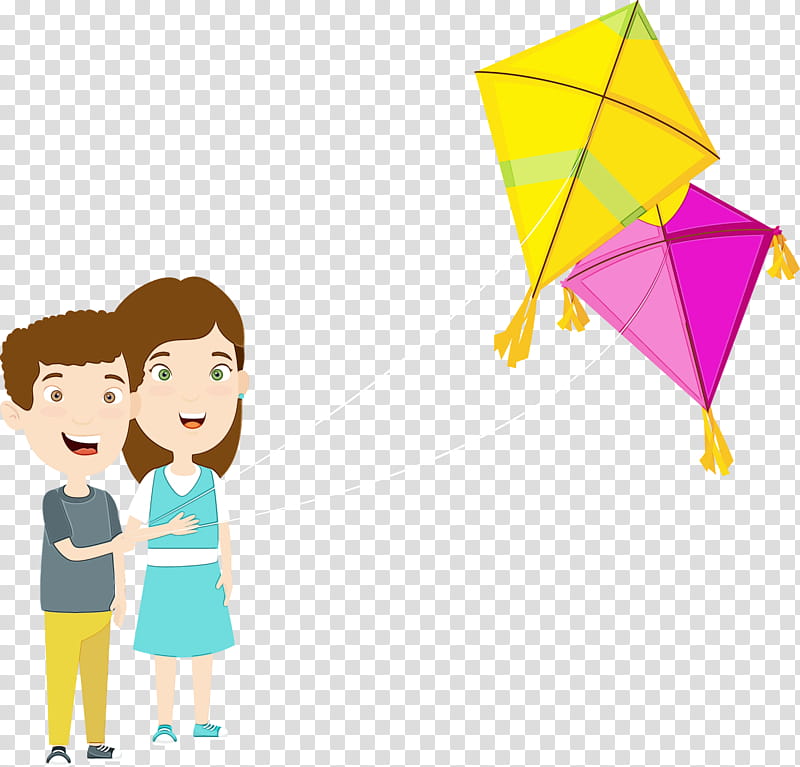 cartoon kite child line fun, Happy Makar Sankranti, Hinduism, Harvest Festival, Magha Mela, Maghi, Bhogi, Watercolor transparent background PNG clipart