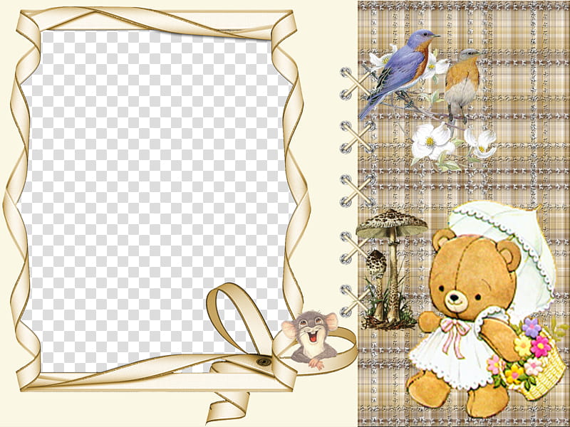 ba, rectangular beige borderline with bear and bird illustration transparent background PNG clipart