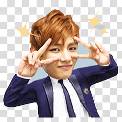 BTS Kakao Talk Emoticon Render p, man doing peace hand signs transparent background PNG clipart