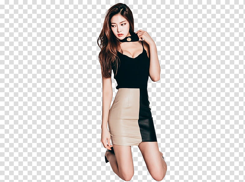 PARK JUNG YOON, woman wearing black scoop-neck spaghetti-strap mini dress transparent background PNG clipart