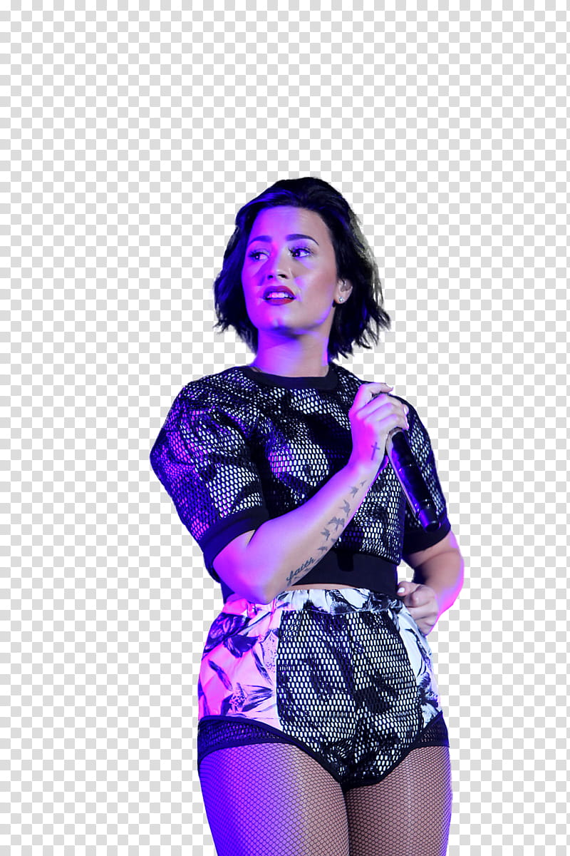 Demi Lovato, woman wearing gray and holding microphone transparent background PNG clipart