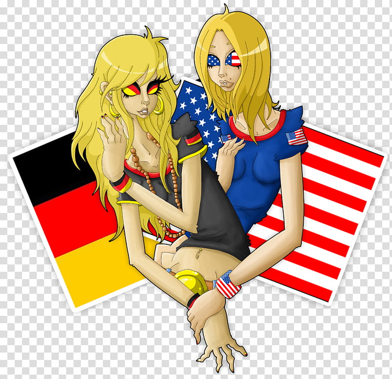 Made in Germany, female cartoon characters with flags transparent background PNG clipart