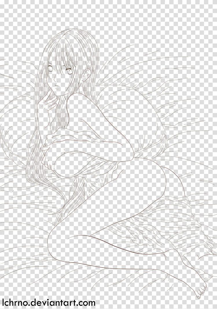 Me-Teru no Kimochi_Lineart_by_lchrno, woman lying on bed illustration transparent background PNG clipart